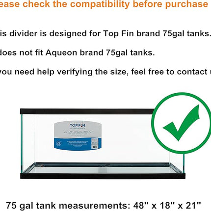 Acrylic Aquarium Divider Kit 5.5/10 / 20L / 20H / 29 / 40B / 55/75 / 125gal Fish Tank with Suction Cups (75gal Top Fin)