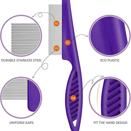 6 Pieces Pet Lice Combs Dog Grooming Flea Cat Tear Stain Comb for Removal Dandruff, Hair Stain, Nit(Pink, Green, Purple, Yellow)
