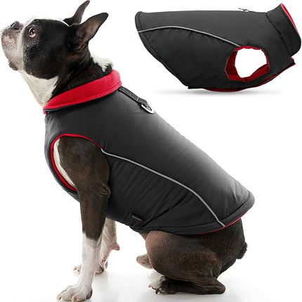 Gooby Sports Vest Dog Jacket - Black, Medium - Reflective Dog Vest with D Ring Leash Warm Fleece Lined Hook and Loop Closure for Small to Medium Dogs