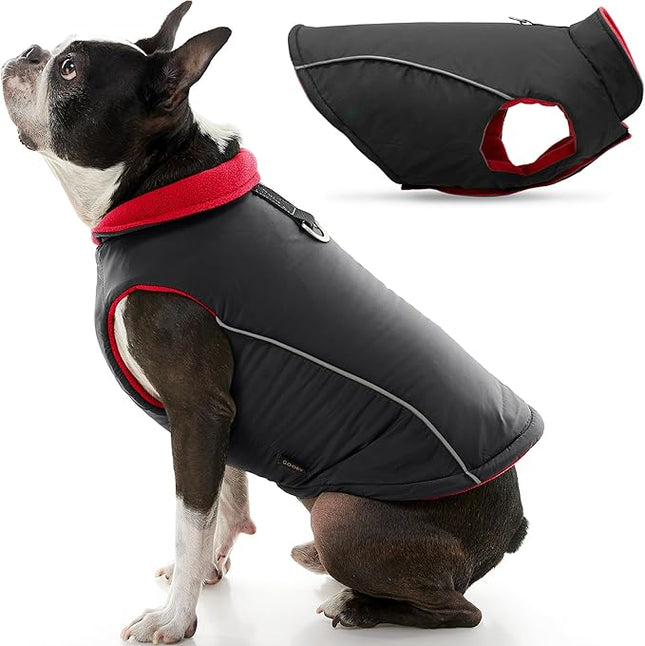 Gooby Sports Vest Dog Jacket - Black, Medium - Reflective Dog Vest with D Ring Leash Warm Fleece Lined Hook and Loop Closure for Small to Medium Dogs