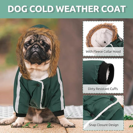 Queenmore Warm Dog Winter Coat, Cold Weather Waterproof Snow Jacket with Reflective Hoodie, Long Sleeves for Small to Large Dogs