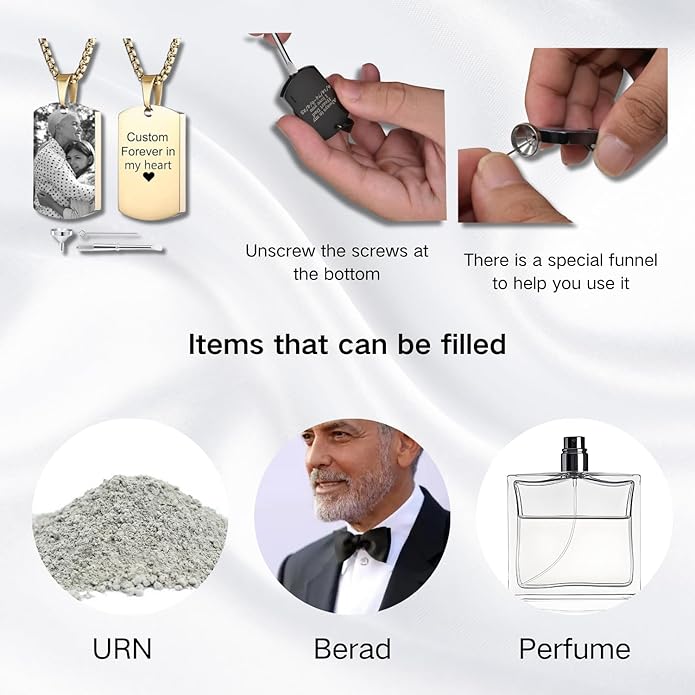 Personalized Ashes Necklace for Men Women Pet Custom Photo Text Urn Necklace Customized Engraving Holder Memorial Cremation Jewelry Keepsake Memorial Gifts