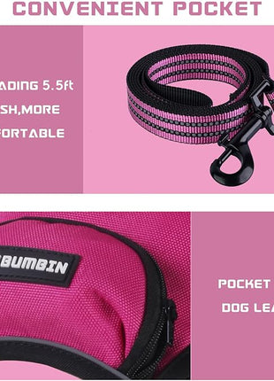 BUMBIN Dog Harness for Large Dogs, No Pull Adjustable No Choke Pet Vest with Dog Leash Fit Smart Reflective Pet Walking Harness for Training Easy Control Soft Handle Rose Red L