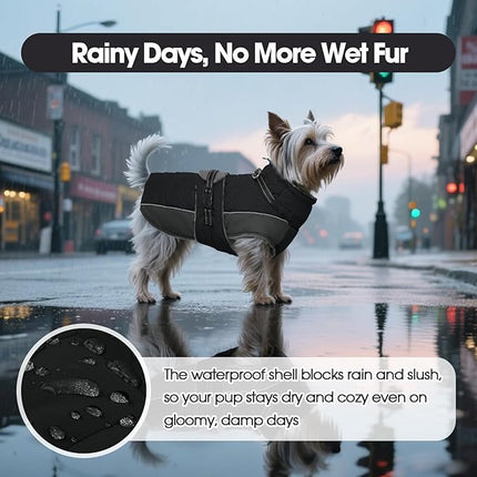 QBLEEV Warm Dog Jacket - Reflective, Adjustable Winter Coat with Turtleneck for Cold Weather, Waterproof Fleece Snowsuit for Small, Medium, Large Dogs