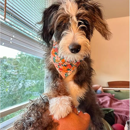 Lionheart glory Plaid Dog Bandana 1 Pack Washable Soft Cotton Flower Print Bibs Scarf, Adjustable Kerchief Square Dog Bandanas for Large Dogs