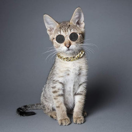 Legendog , 2pcs Fashion Cool Pet Sunglasses Adjustable Pet gold chain Set for Cats and Small Dogs