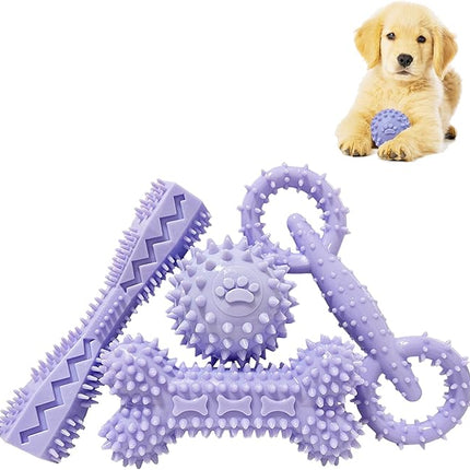 4 Pack Puppy Toys for 2-8 Months Puppies Cute Purple Teething Toys Soft Durable Interactive Chew Toy for Small Dogs