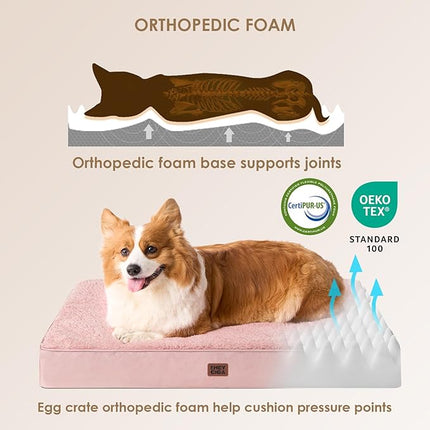 EHEYCIGA Orthopedic XL Dog Beds for Extra Large Dogs with Removable Washable Cover, Pink, 44x32