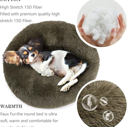 Calming Donut Dog Bed for Small Medium Dogs - 23 Inch Green Anti-Anxiety Washable Fuzzy Bed Fits up to 15 lbs