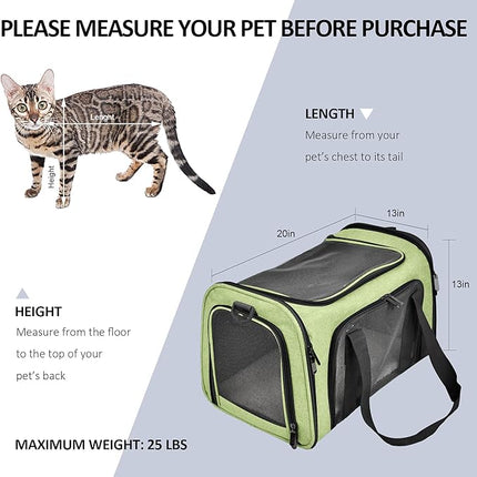 Large Cat Carriers Dog Carrier Pet Carrier for Large Cats Dogs Puppies up to 25Lbs, Big Dog Carrier Soft Sided, Collapsible Travel Puppy Carrier - Large - Green