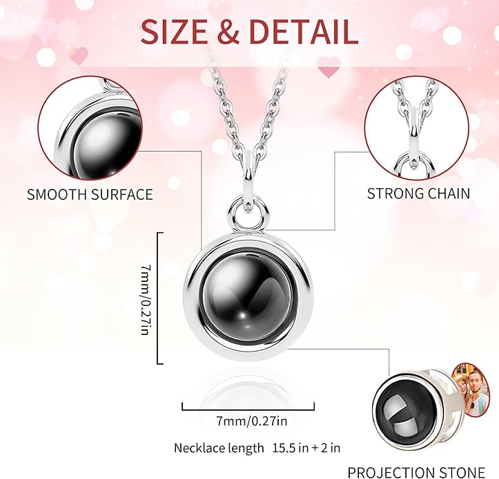 Easycosy Personalized Picture Necklace Projection Necklace with Photo Inside - Custom Photo Heart Pendant Necklace - Photo Gifts Valentines Birthday Love Memorial Gifts for Girlfriend Wife Women