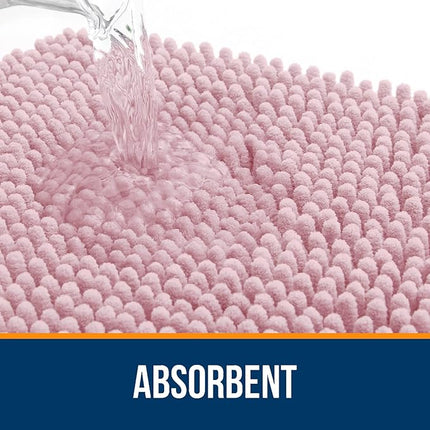 OLANLY Toilet Rugs U-Shaped 24x20, Extra Soft Absorbent Chenille Contour Bathroom Rugs for Toilet, Dry Quickly, Machine Washable, Non-Slip Bath Mat, Dusty Rose