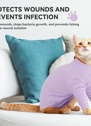 Cat Onesie for Cats After Surgery Male Female, Breathable & Soft Fabric Cats Spay Recovery Suit, Cone Alternative Surgical Suit with Leg Sleeves to Stop Licking, Cat Wound Care Shirt Wear(Purple, M)