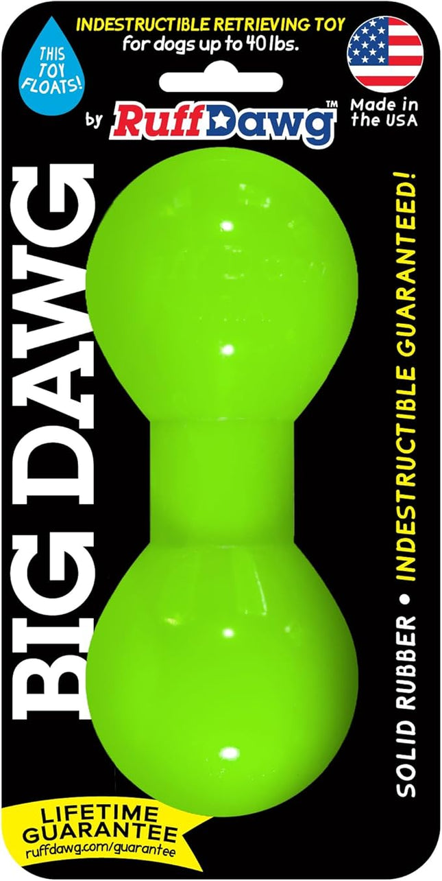 Ruff Dawg Big Dawg - Indestructible Dog Toy for Rough Play - Barbell Shape Bounce for Chase, Catch - Shred-Resistant Plastic - Colors Vary - 1 Toy