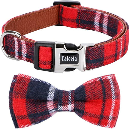 Faleela Soft &Comfy Bowtie Christmas Dog Collar,Detachable and Adjustable Bow Tie Collar,for Small Medium Large Pet (M, Red)