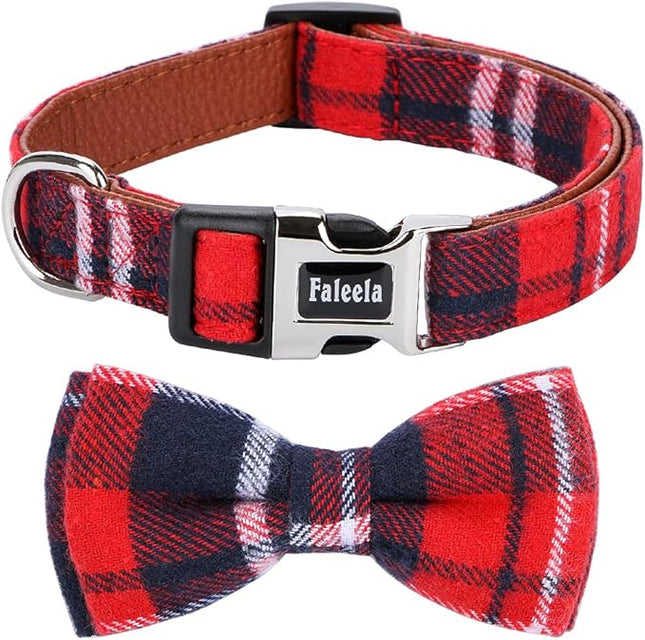 Faleela Soft &Comfy Bowtie Christmas Dog Collar,Detachable and Adjustable Bow Tie Collar,for Small Medium Large Pet (M, Red)