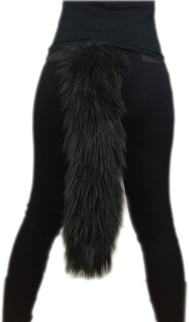 Long Faux Fur Animal Luxury Tail, Cosplay, Anime Lover, Costume Dress Up Pet Play Furry Super Soft Accessory (20", Black)