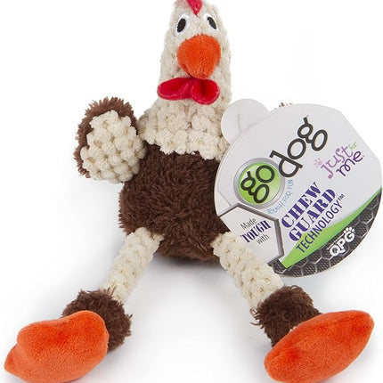 goDog Checkers Just for Me Skinny Rooster Squeaky Plush Dog Toy, Chew Guard Technology - Brown, Mini