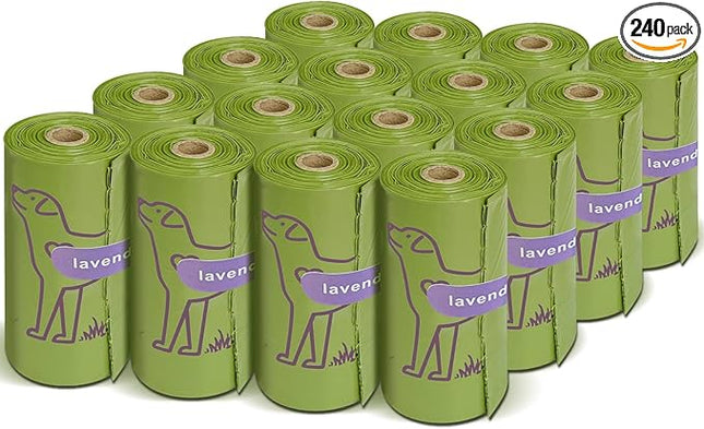 240 Count Lavender Scented 13” x 9” Dog Poop Bags Rolls, Leakproof Strong & Sturdy Waste Bags for Doggie Cat Pet