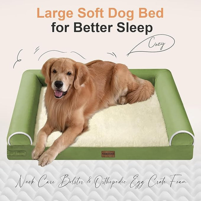 Small Dog Bed Orthopedic Washable: Beds Bolster Small Sized Dogs Bed Egg Crate Foam Couch Sofa Waterproof with Removable Cover - Grass Green