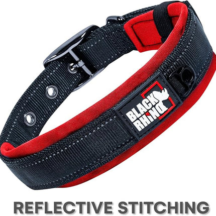 Black Rhino Large Dog Collar - Heavy Duty Adjustable Tactical Dog Collar with Reflective Stitching - 19"-23" Ultra-Soft Neoprene Padded and Weatherproof - Comfortable for Active Dogs - Red and Black