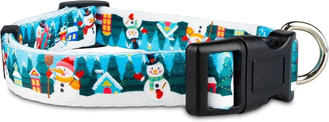 Limeloot Christmas Dog Collar, Adjustable Holiday Dog Collar in Small, Medium, and Large, Winter Collar for Boy and Girl Dogs, Snowman, Small