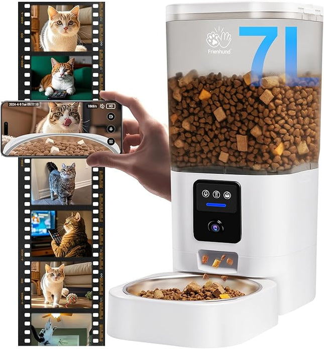 Automatic Cat Feeder with 2K Camera: 5G WiFi Automatic Dog Feeder with Night Vision,Cat Food Dispenser with 7L Large Food Storage Container for Multiple Pet,Detachable for Easy Clean -29 Cup