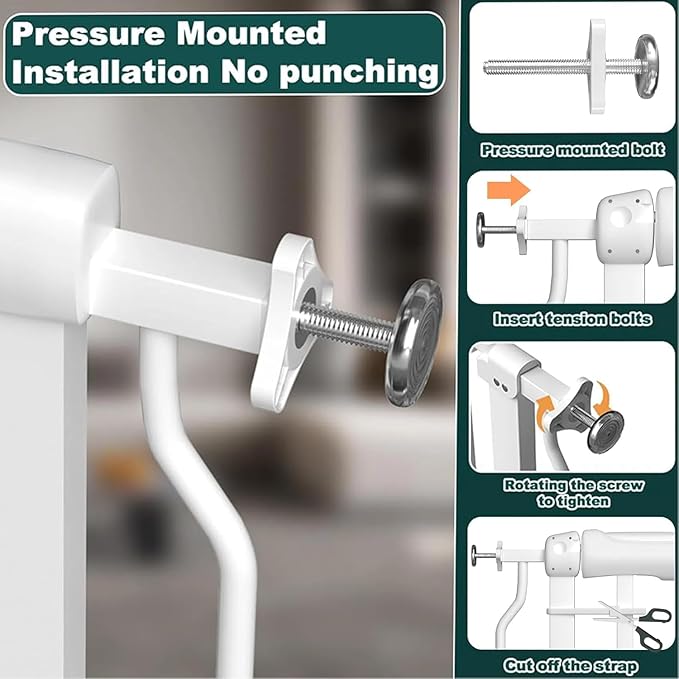 57.5"-62" Extra Wide Auto Closing Baby Safety Gate for Stairs & Doorways, Pressure Mounted No Drill Pet Gate with Walk-Through Door - Heavy Duty Childproof Gate for Toddlers, Kids, Dogs (White)