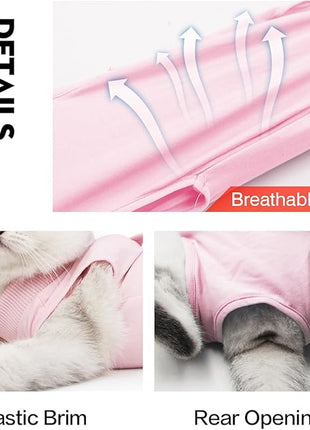 Cat Recovery Suit for Male and Female Surgical Post Surgery Soft Cone Onesie Shirt Clothes Neuter Licking Protective Diapers Outfit Cover Kitten Spay Collar(M, Pink)