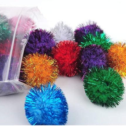 20 Pack 2 Inches Sparkle Balls for Cats, Large Size, Glitter Pom Poms Fuzzy Balls for Cats, Kitten Indoor Assorted Color Random