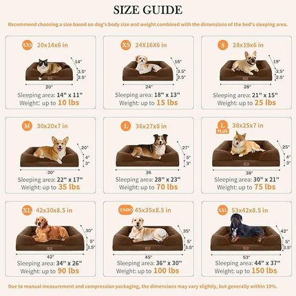 Comfort Expression Orthopedic Dog Bed for Small Dogs 24x16 Inch, Waterproof Supportive Egg Crate Foam Small Pet Bed with Removable Bolsters, Dog Couch with Washable Cover & Non-Slip Bottom, Dark Brown