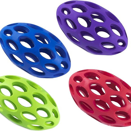 JW Pet Hol-ee Football Dog Toy Puzzle Ball, Natural Rubber, Small (5 Inch Length), Colors May Vary