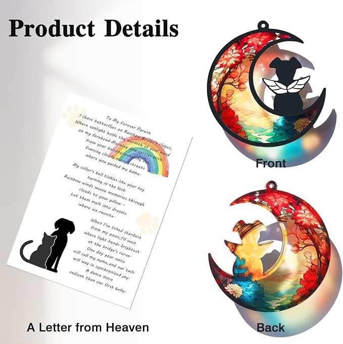 Dog Memorial Suncatcher, Dog Memorial Gifts for Loss of Dogs, Custom with Name Date Pet Sympathy Gifts for Grief Puppy Lovers, Personalized Pet Remembrance Ornaments for Window Hanging