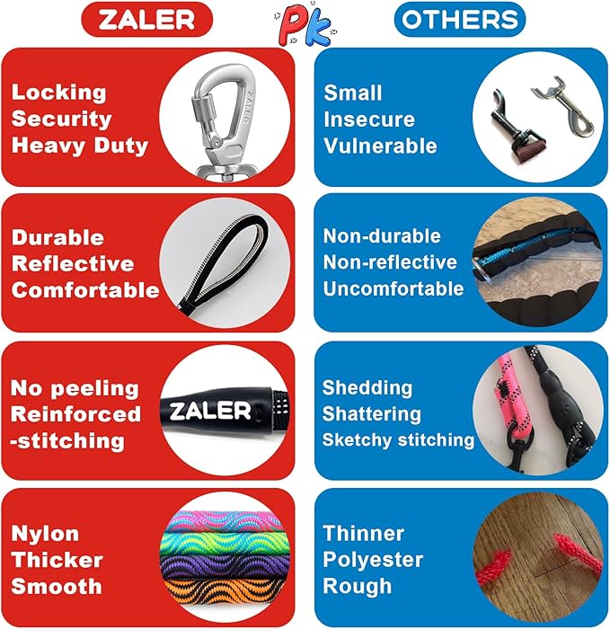 ZALER Short Dog Leash, 26 Inches Rope Traffic Leashes for Dogs, Reflective Dog Lead with O-Ring, Heavy Duty Pet Leash for Large and Medium Dogs (26'' Blue Pink)