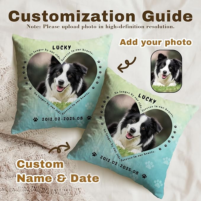 Personalized Pet Memorial Throw Pillow with Photo, Custom Pet Memorial Gifts for Dogs Cats, Loss of Dog Sympathy Gift Dog Bereavement Remembrance Picture Pillow