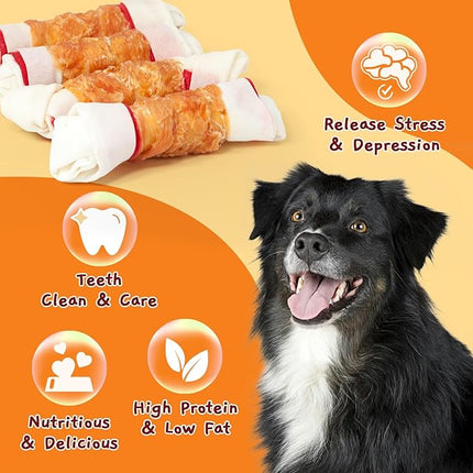 Jungle Calling Chicken Wrap Knotted Bones Dog Chews, Long Lasting Beefhide Treats Real Rawhide Bones for Large Dogs Edible Training Treats