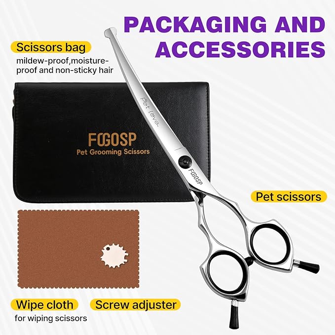 Curved Dog Grooming Scissors with Blunt Tip 6.5 in Round Curve Shears for Pet Dogs Cat Japan 440C 30°Arc Upward & Downward for Trimming Face and Paws at Home Safety