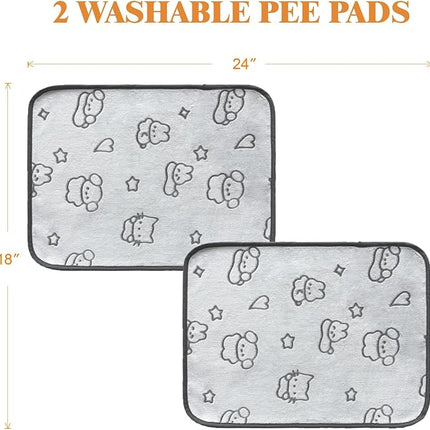 Qeils Reusable Puppy Pads, 2 Pack Washable Pee Pads for Dogs, Waterproof Non Slip Wee Wee pad, Absorbent and Leakproof Training Mats for Potty, Crate, Playpen, Bed, Sofa, 18"x 24"