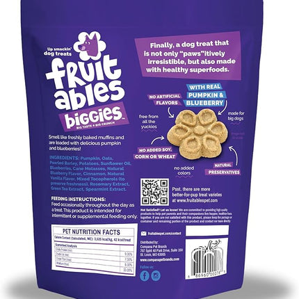 Fruitables Biggies Dog Biscuits, Healthy Treats for Dogs, Doggie Biscuits, Crunchy Pumpkin Treats, Made Without Wheat, Corn and Soy, Made in The USA, Pumpkin and Blueberry Flavor, 16oz