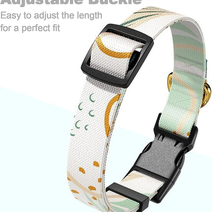 Rnivvi Dog Collar for Small Dogs, Cute Boho Heavy Duty Adjustable Puppy Collar with Quick Release Buckle for Girl & Female, Pet Accessories for Walking Running, S Length 3/4" Width, Tropical Leaves