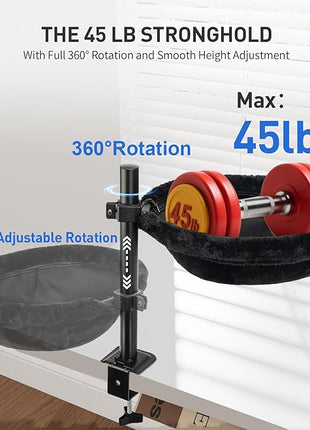 Cat Desk Bed - Machine Washable Reversible Cats Hammock for Large and Kitten - 360° Rotating & Height Adjustable - Supports Up to 45lbs - Indoor Cat Nest Furniture for Office & Game Tables - Black