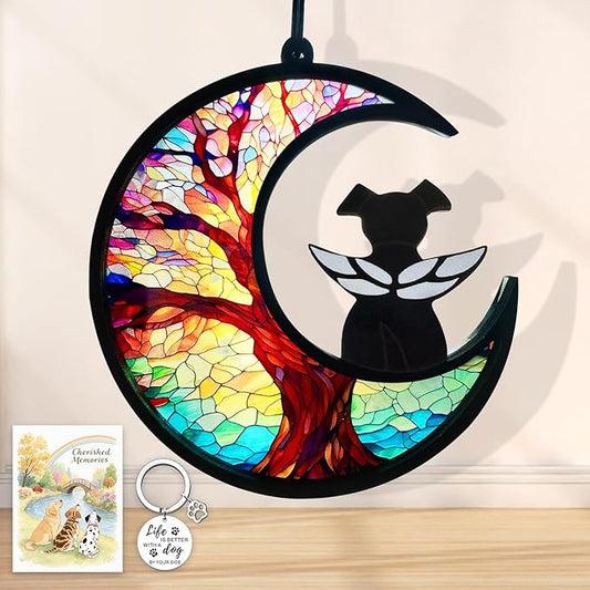 DIY Dog Angel Memorial Suncatcher, Pet Sympathy Keychain with Sympathy Card, Memorial Gifts for Loss of Dog, Pet Passing Away Remembrance Gift (Life Tree)
