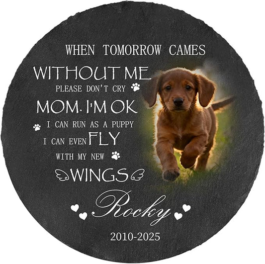 Ships Next Day Personalized Pet Memorial Stone for Loss of Dog Cat, Custom Photo Name Memory Headstone Garden Grave Marker Bereavement Sympathy Gift
