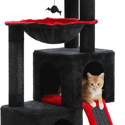 PAWZ Road Large Cat Tree, 41 Inches Gothic Cat Tower with 2 Spacious Condos for Indoor Cats, Large Black Cat House with Comfy Hammock, Padded Perch, Scratching Pad and Replaceable Balls-Black