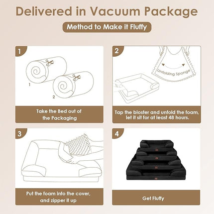 EHEYCIGA Orthopedic XL Dog Beds, Waterproof Memory Foam Dog Bed for Extra Large Dogs, Non-Slip Bottom and Egg-Crate Foam Big Pet Couch Bed with Washable Removable Cover, Black