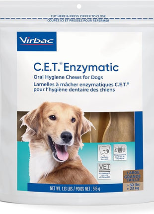 C.E.T. Enzymatic Oral Hygiene Chews for Dogs - Plaque & Tartar Control - Single Layer Beefhide with Exclusive Dual-Enzyme System & Tasty Chicken Flavor - Easy to Give Dog Dental Chew