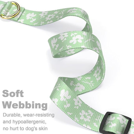 Rnivvi Dog Collar for Medium Dogs, Cute Floral Heavy Duty Adjustable Puppy Collar with Quick Release Buckle for Girl & Female, Pet Accessories for Walking Running, M Length 1" Width, Green