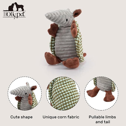 Hollypet Plush Dog Squeaky Toy Stuffed Armadillo Animal Pet Puppy Chew Toys with Clean Teeth for Small Medium Large All Breed Sizes Dogs, Light Green and Olive Drab,8 in