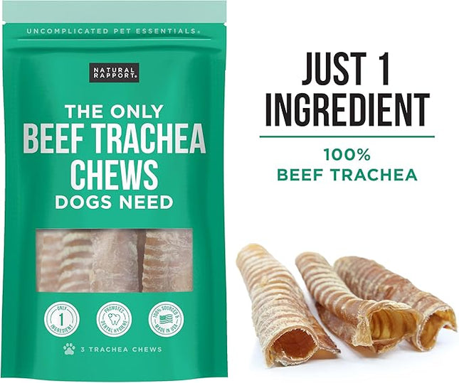Natural Rapport Beef Trachea Dog Treats - The Only Beef Trachea Chews Dogs Need - All Natural Dog Treats for Small and Large Dogs (3 Chews)