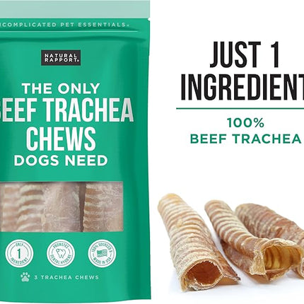 Natural Rapport Beef Trachea Dog Treats - The Only Beef Trachea Chews Dogs Need - All Natural Dog Treats for Small and Large Dogs (3 Chews)